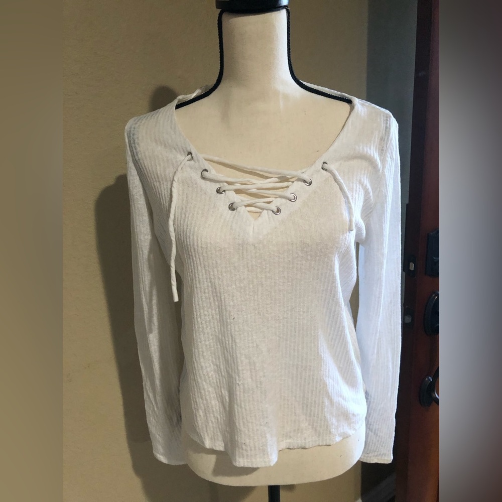 H&M Divided White Ribbed Long Sleeve Top‎ Women Medium